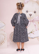 Vestido Algodão Floral Laços Preto e Branco