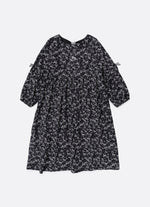 Vestido Algodão Floral Laços Preto e Branco