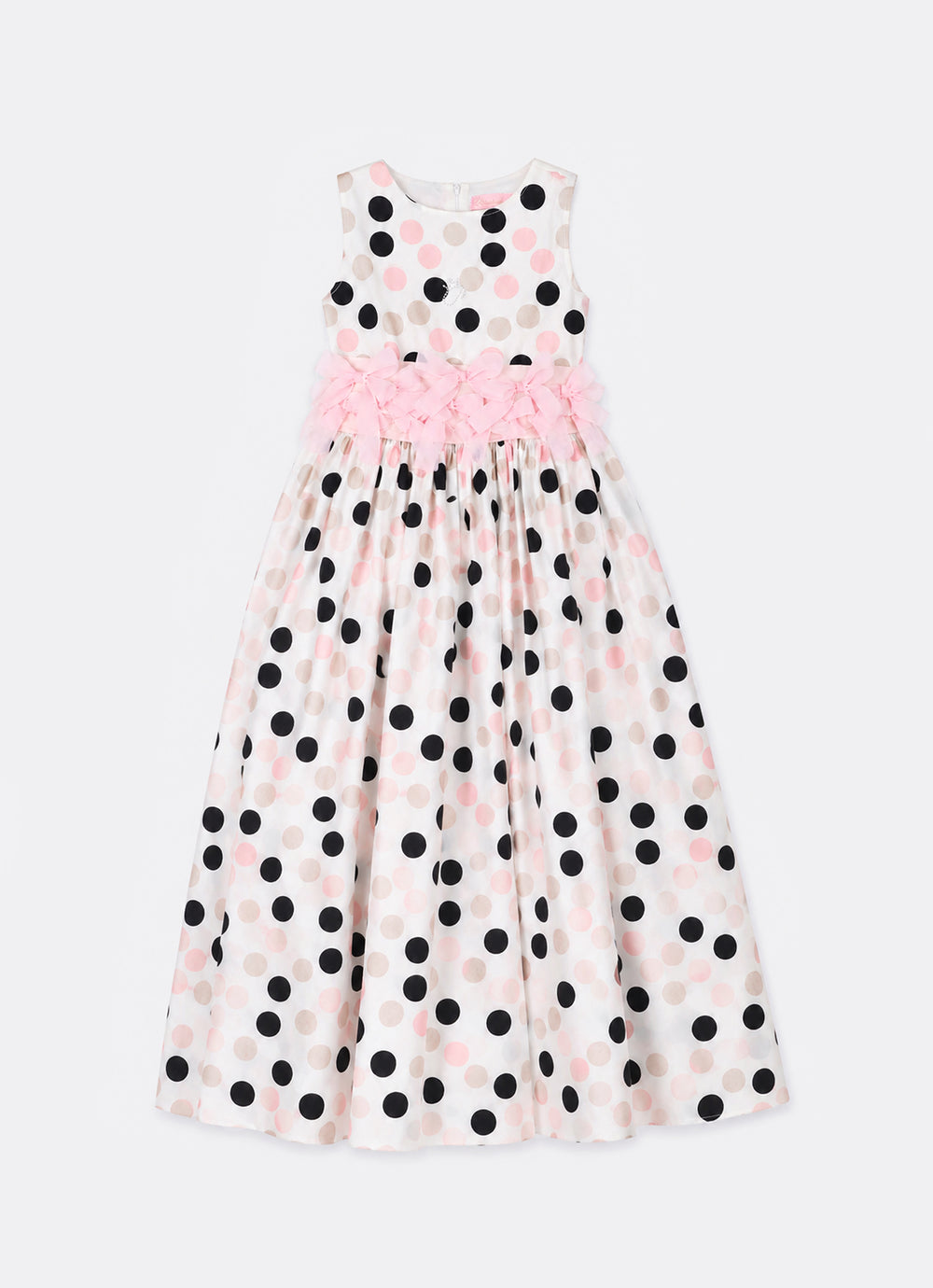 Vestido Midi Estampa Poá Colorido Cinto Multi Laços