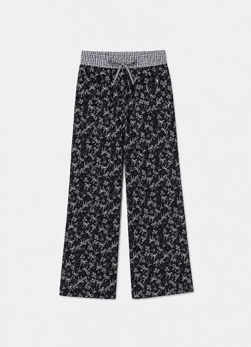 Calça Reta Algodão Floral e Laços