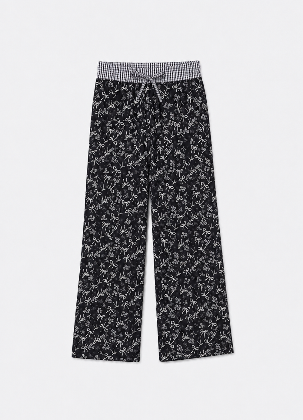 Calça Reta Algodão Floral e Laços