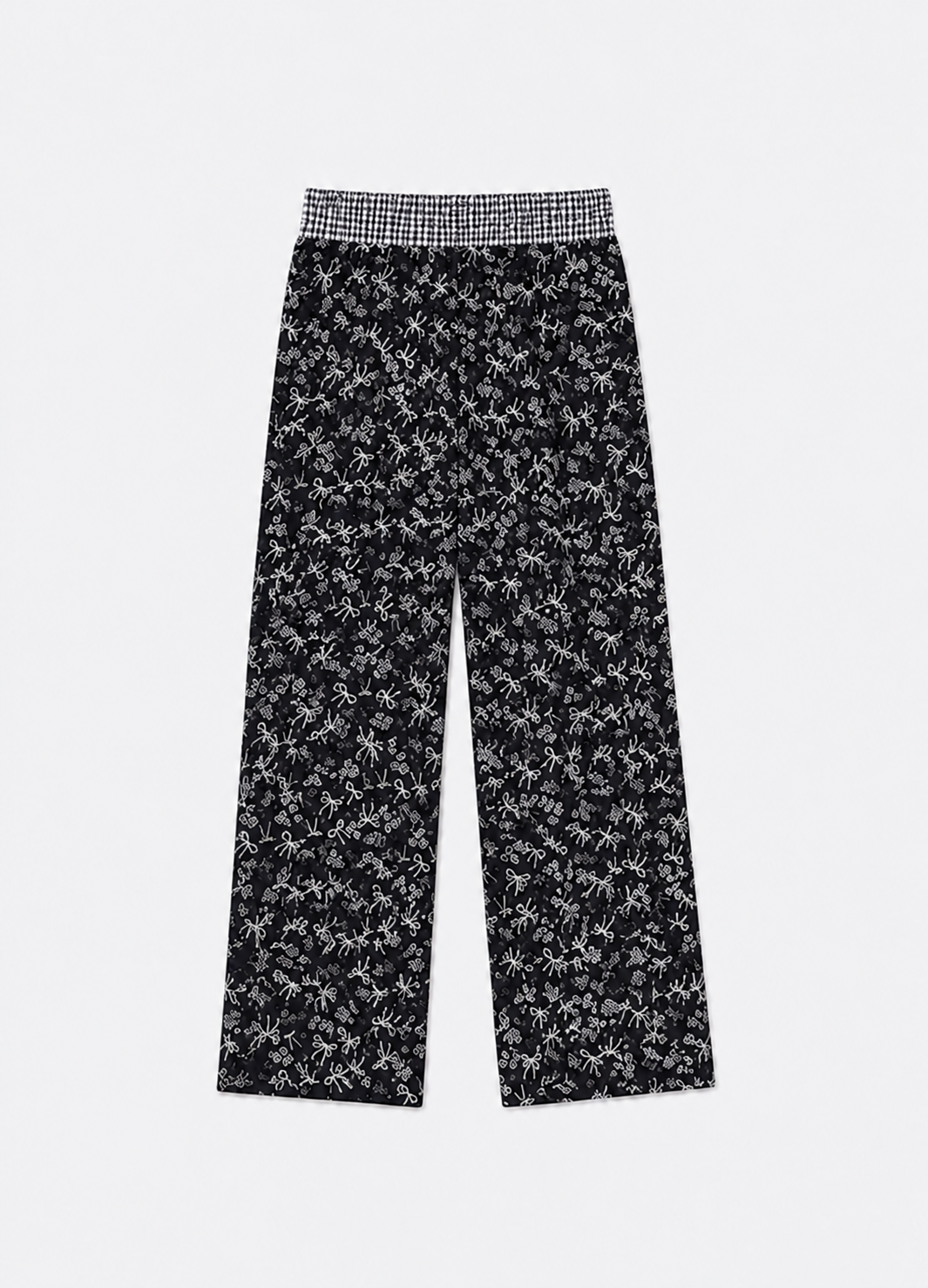 Calça Reta Algodão Floral e Laços