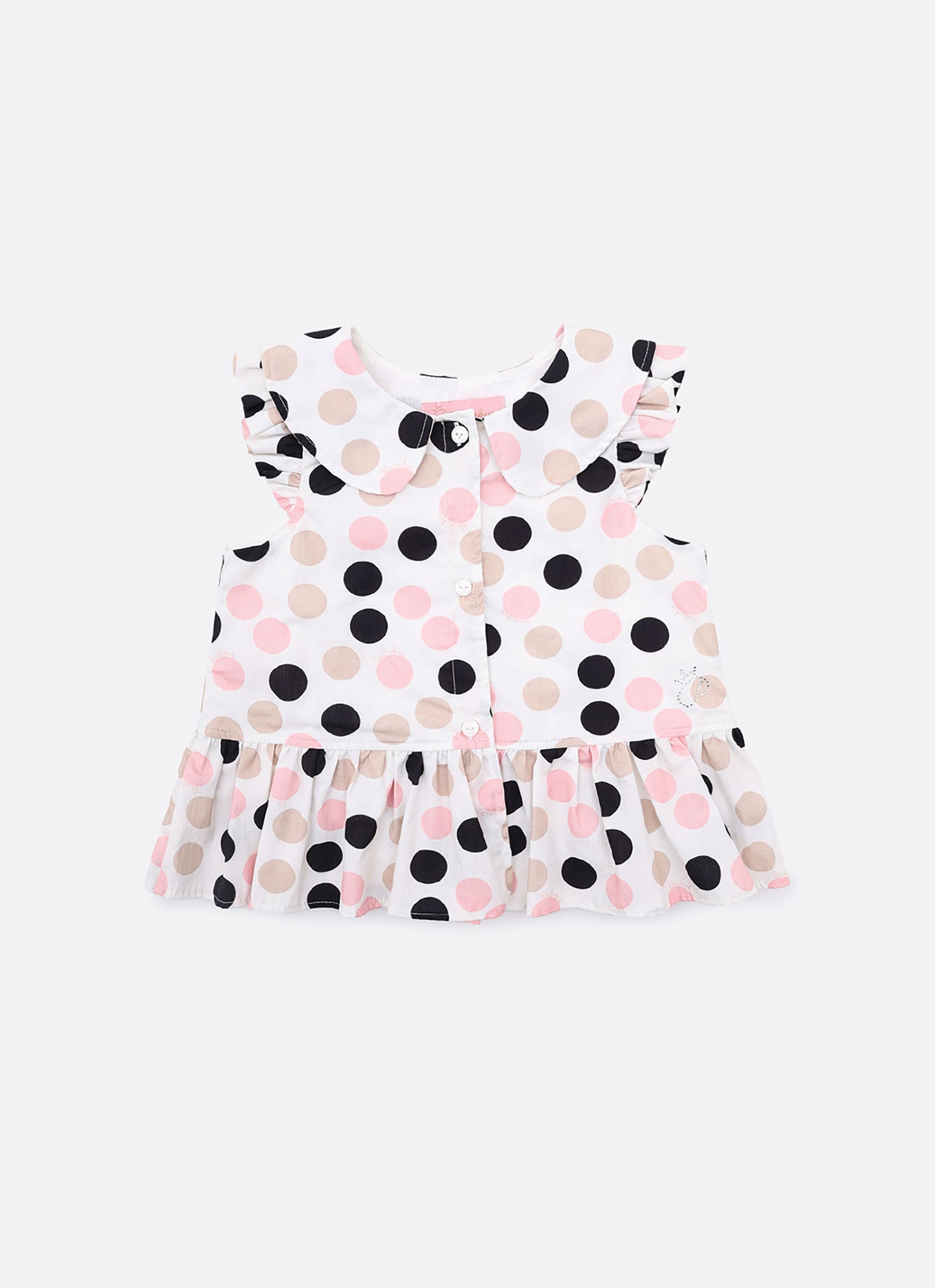 Camisa Algodão Estampa Poá Babado