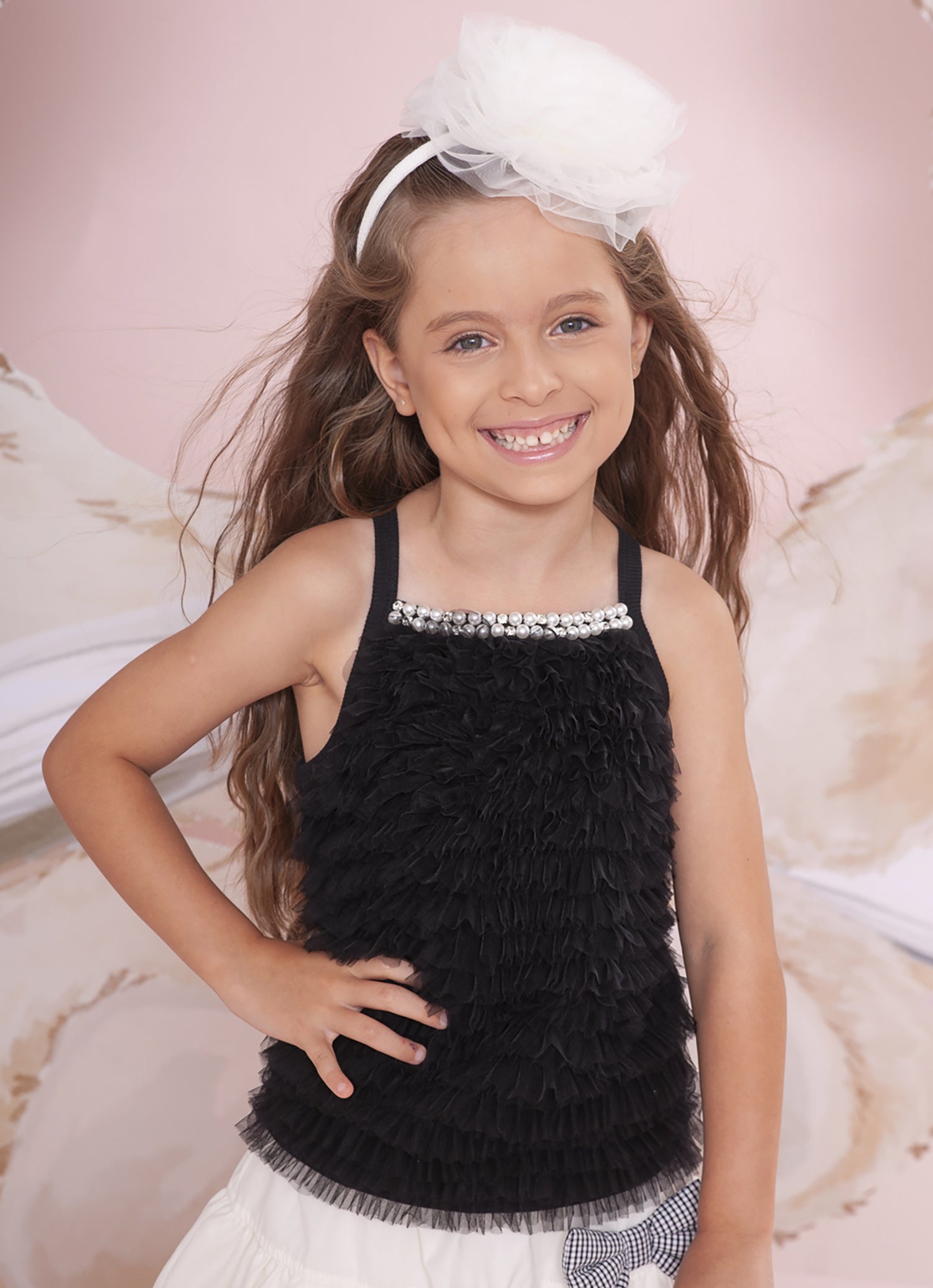 Blusa Ribana Frufru Tule Bordados