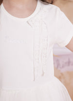 Blusa Cotton Babado Tule Laço Renda