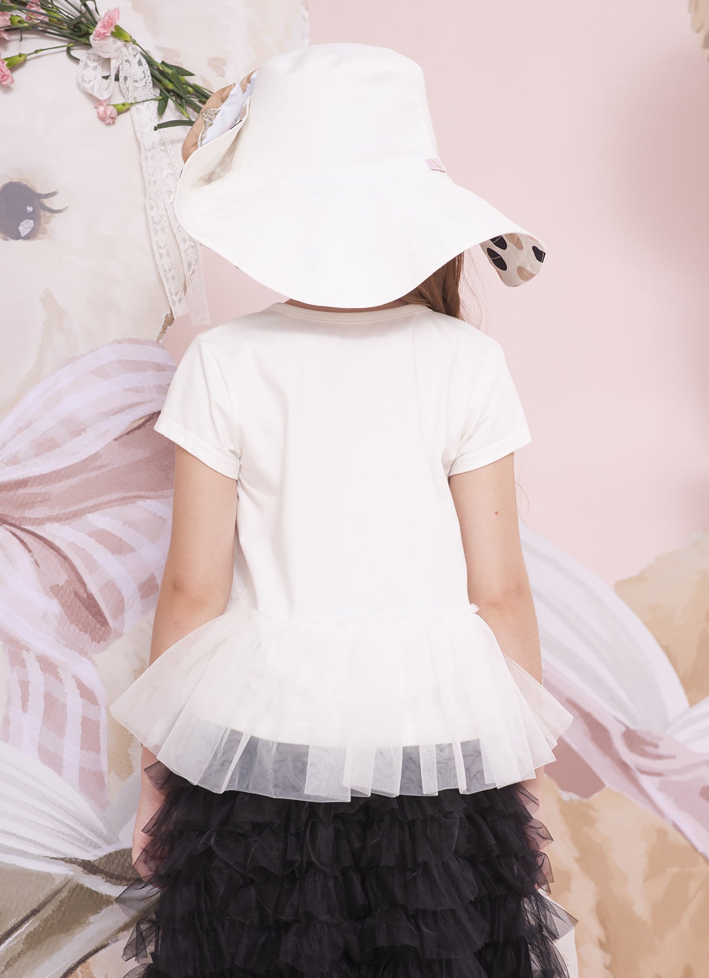 Blusa Cotton Babado Tule Laço Renda