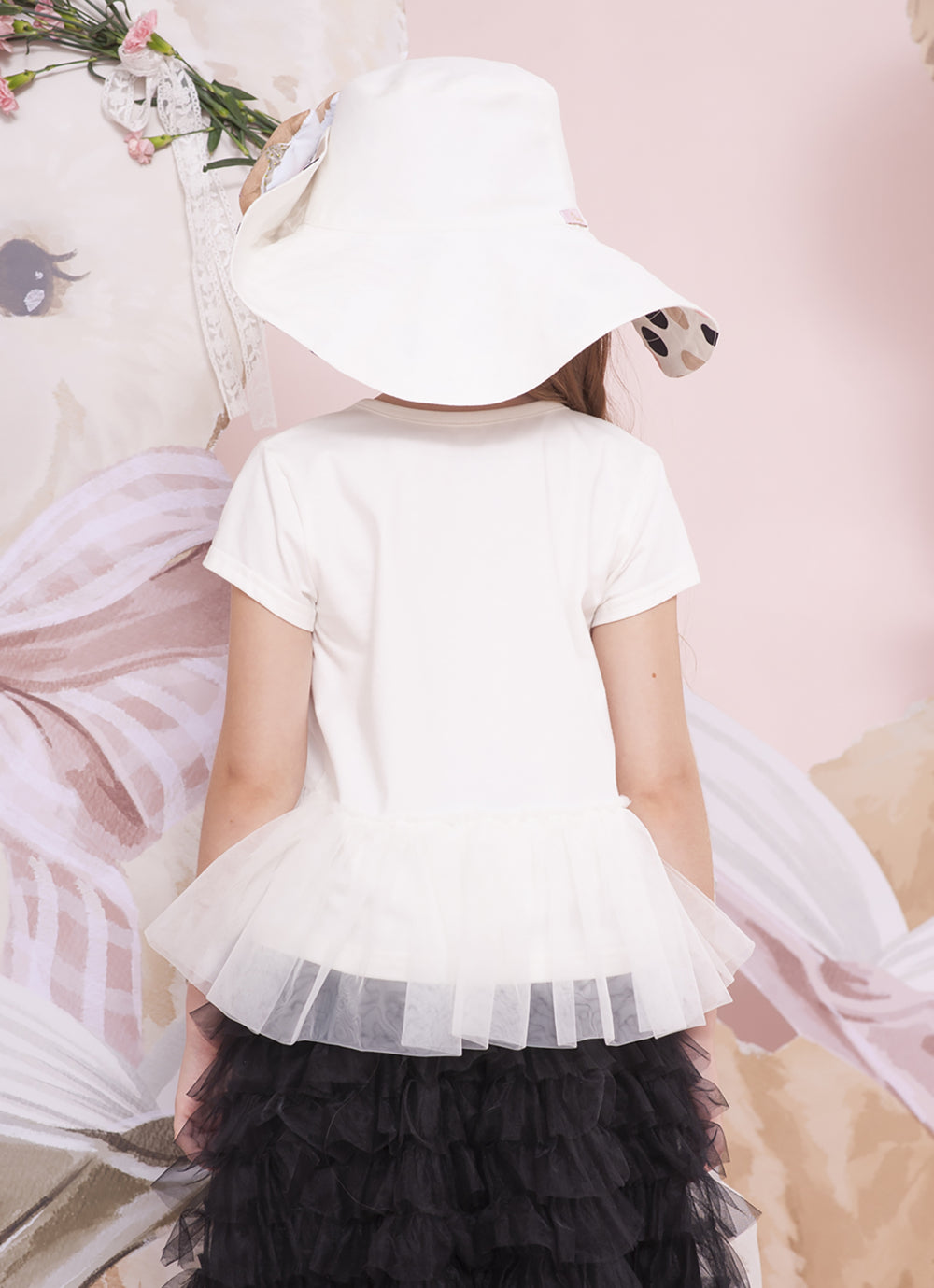 Blusa Cotton Babado Tule Laço Renda