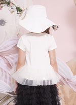 Blusa Cotton Babado Tule Laço Renda