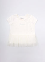 Blusa Cotton Babado Tule Laço Renda