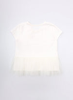 Blusa Cotton Babado Tule Laço Renda