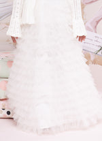 Vestido Longo Tule Babados Laço Bordado