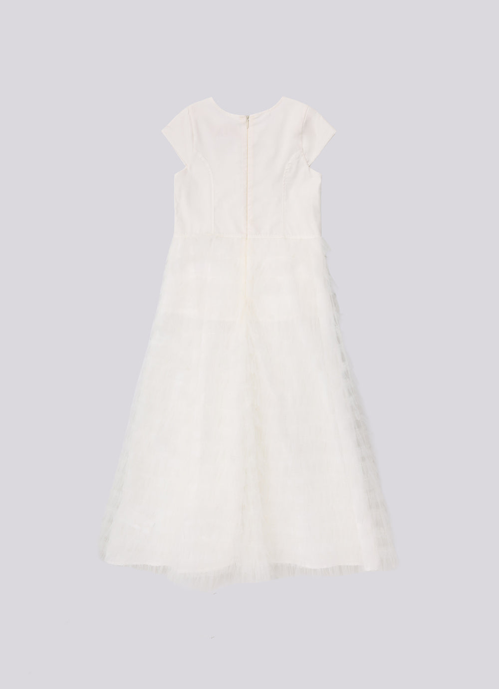 Vestido Longo Tule Babados Laço Bordado