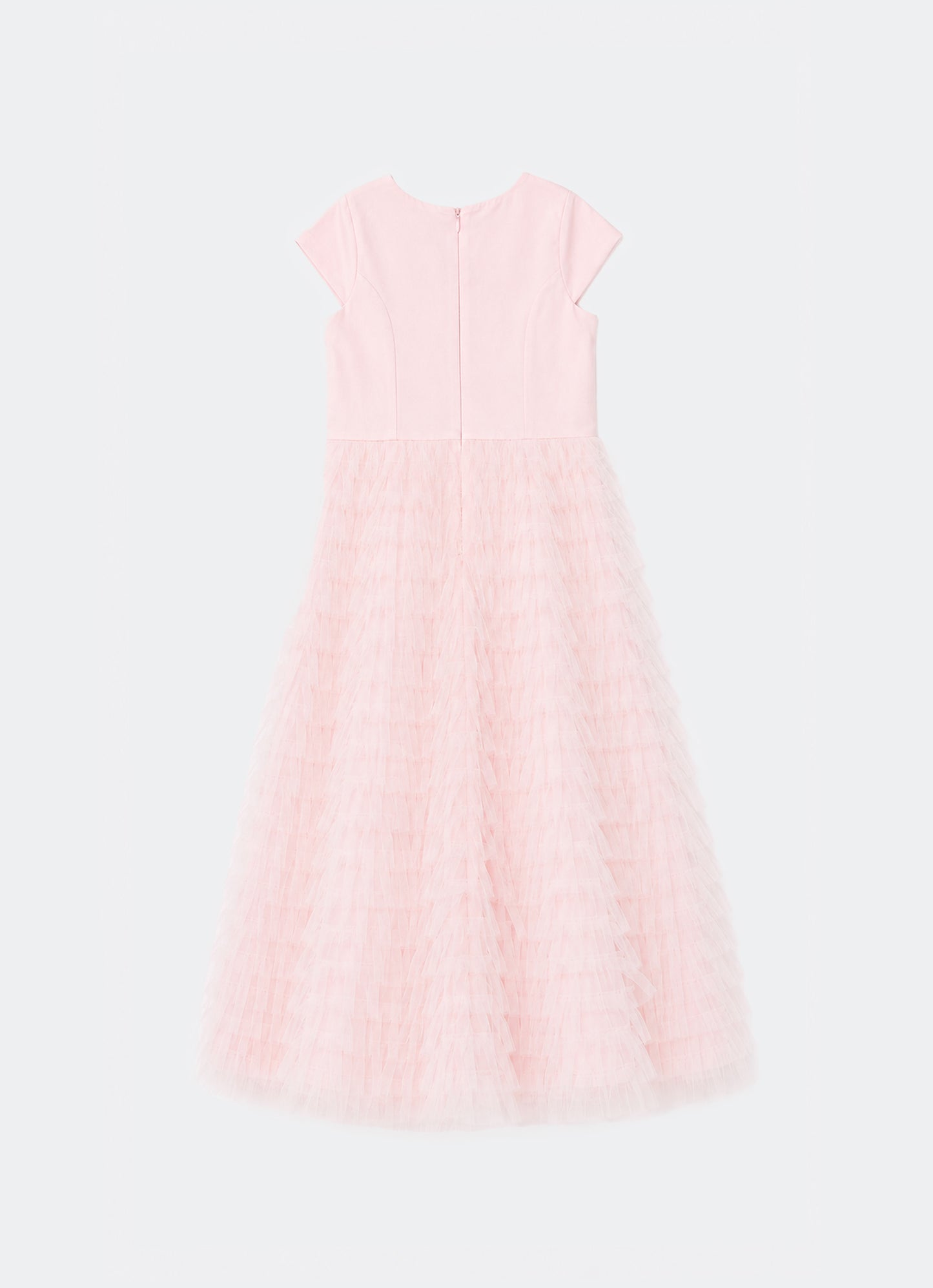 Vestido Longo Tule Babados Laço Bordado