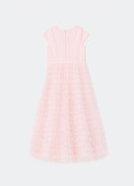 Vestido Longo Tule Babados Laço Bordado