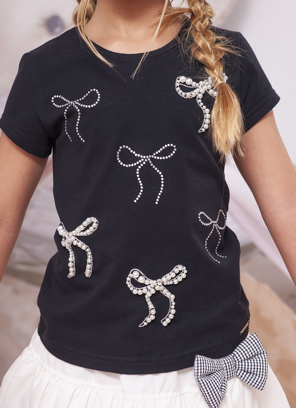 Blusa Cotton Multi Laços Cristais e Bordados