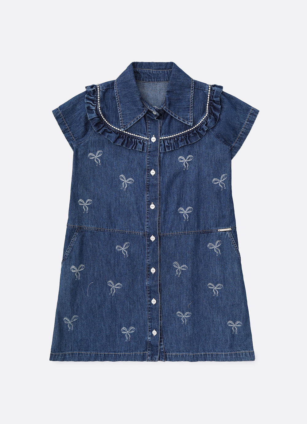 Vestido Jeans Fino Laços Detalhe Cristal