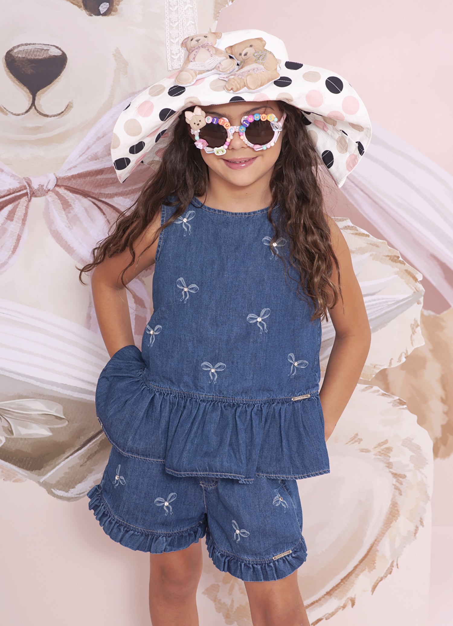 Blusa Jeans Fino Lacinhos Bordados