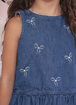 Blusa Jeans Fino Lacinhos Bordados