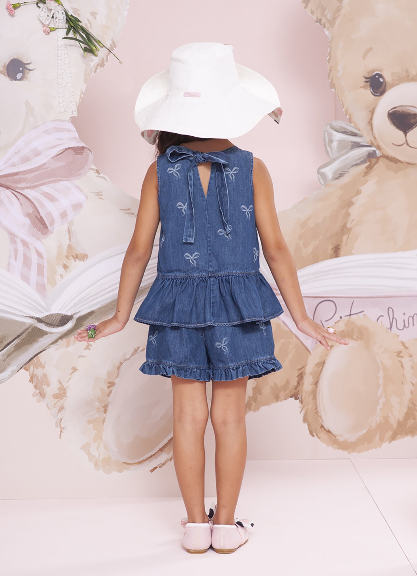 Blusa Jeans Fino Lacinhos Bordados