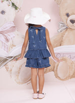Blusa Jeans Fino Lacinhos Bordados