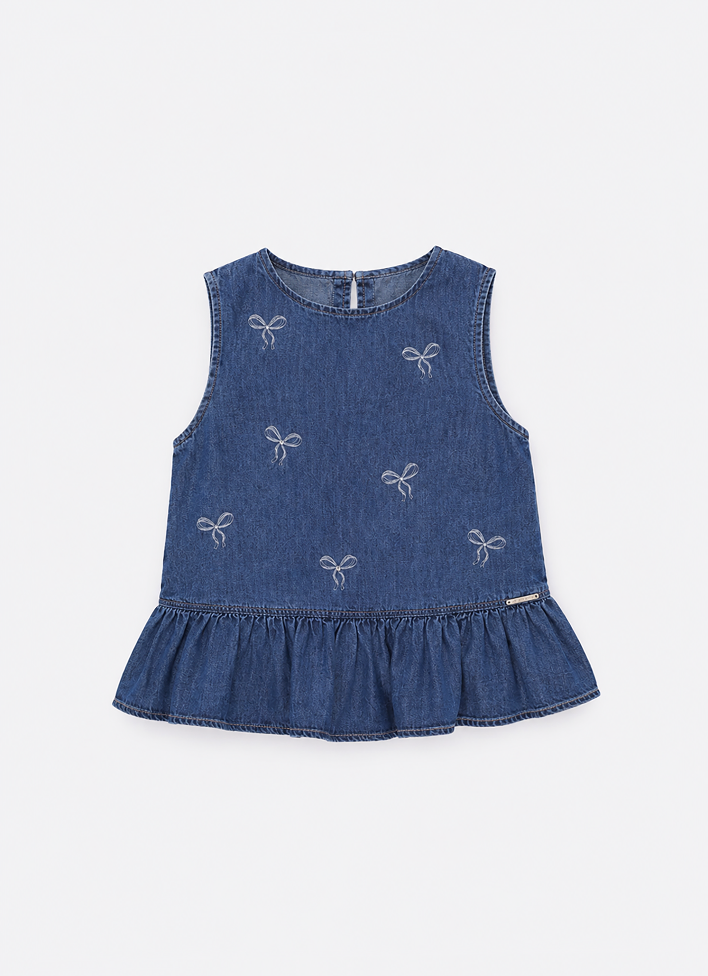 Blusa Jeans Fino Lacinhos Bordados