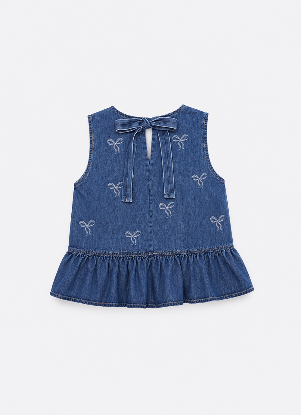 Blusa Jeans Fino Lacinhos Bordados