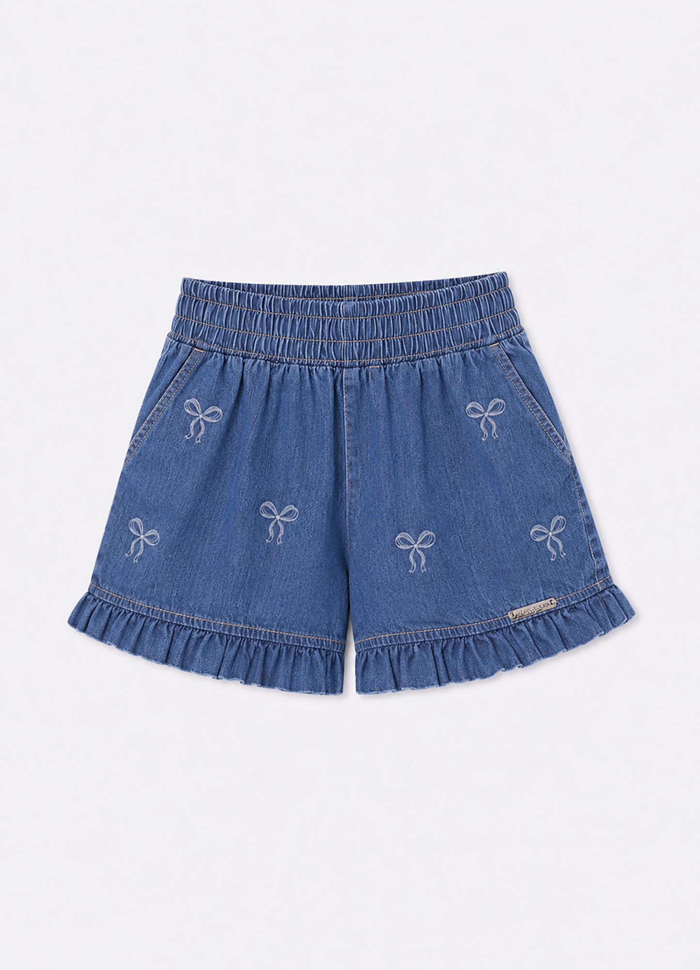 Short Jeans Fino Lacinhos Bordados