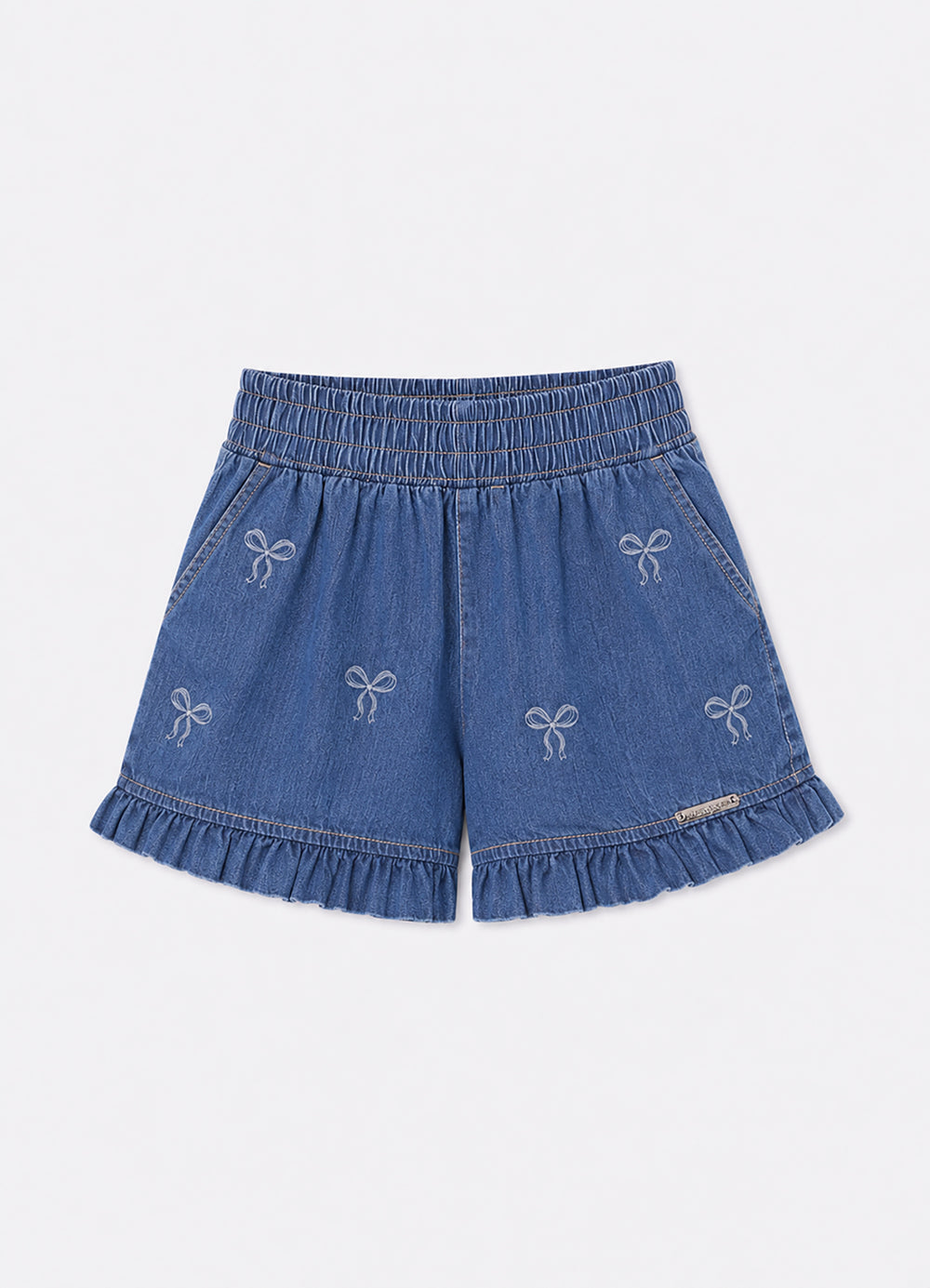 Short Jeans Fino Lacinhos Bordados