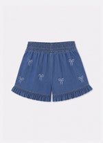 Short Jeans Fino Lacinhos Bordados