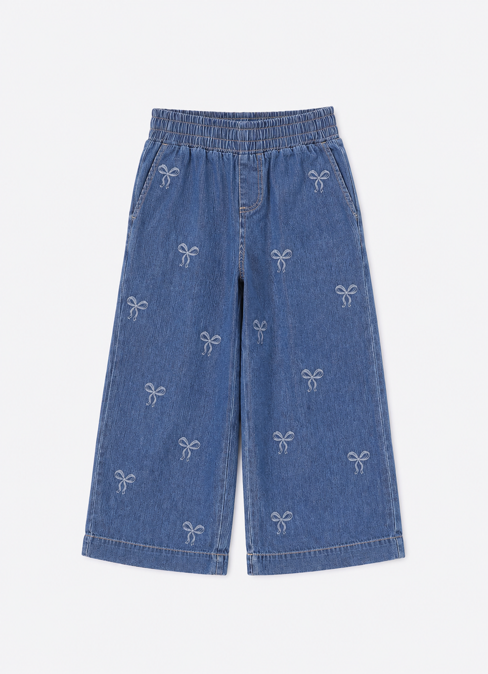 Calça Jeans Fino Lacinhos Babado Cristal