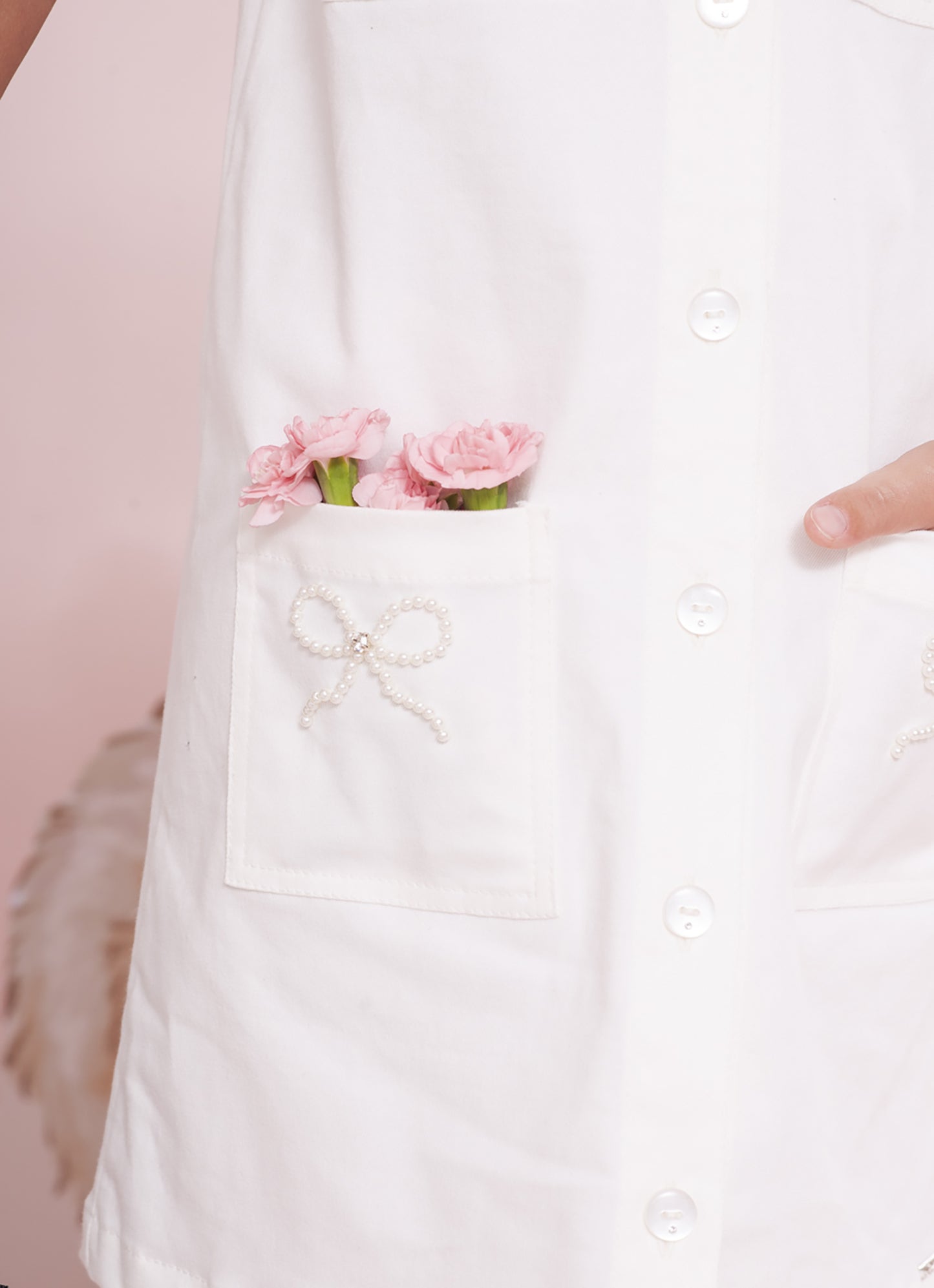 Vestido Sarja Bolsos Lacinhos Bordados