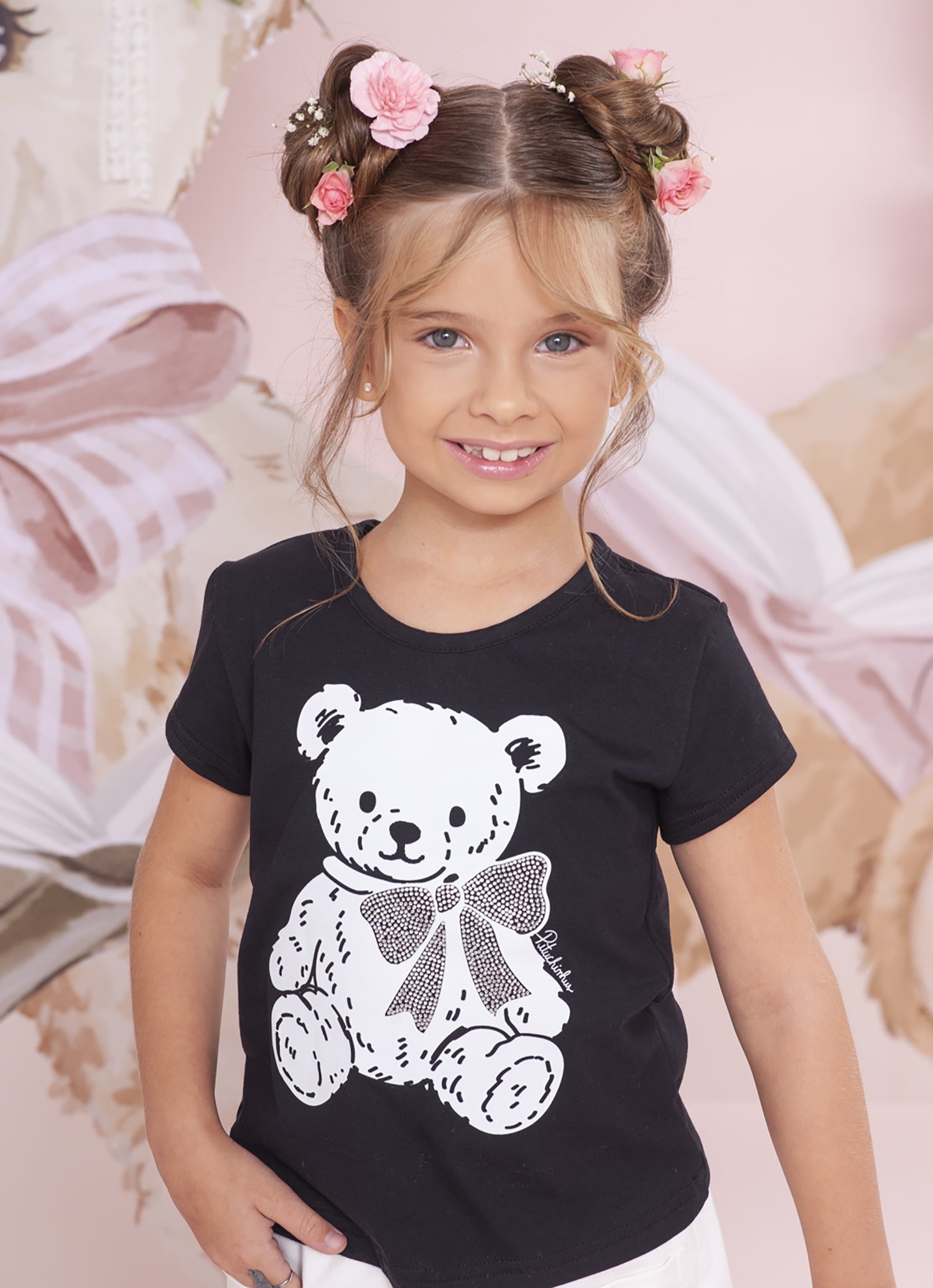 Blusa Cotton Ursinha Laço Cristais