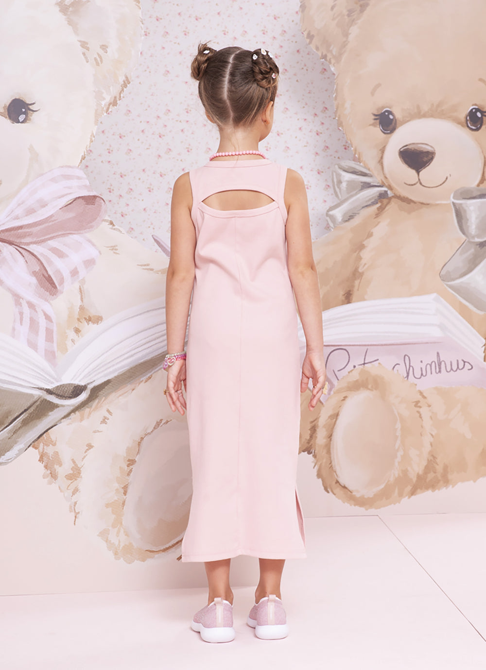 Vestido Ribana Midi Ursinhas Leitura Cristal