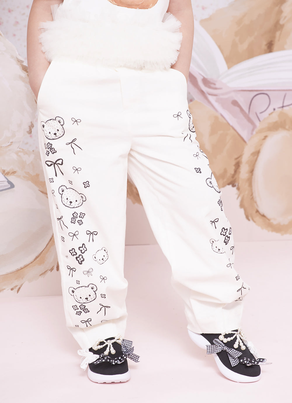 Calça Sarja Baggy Ursinhos e Laços