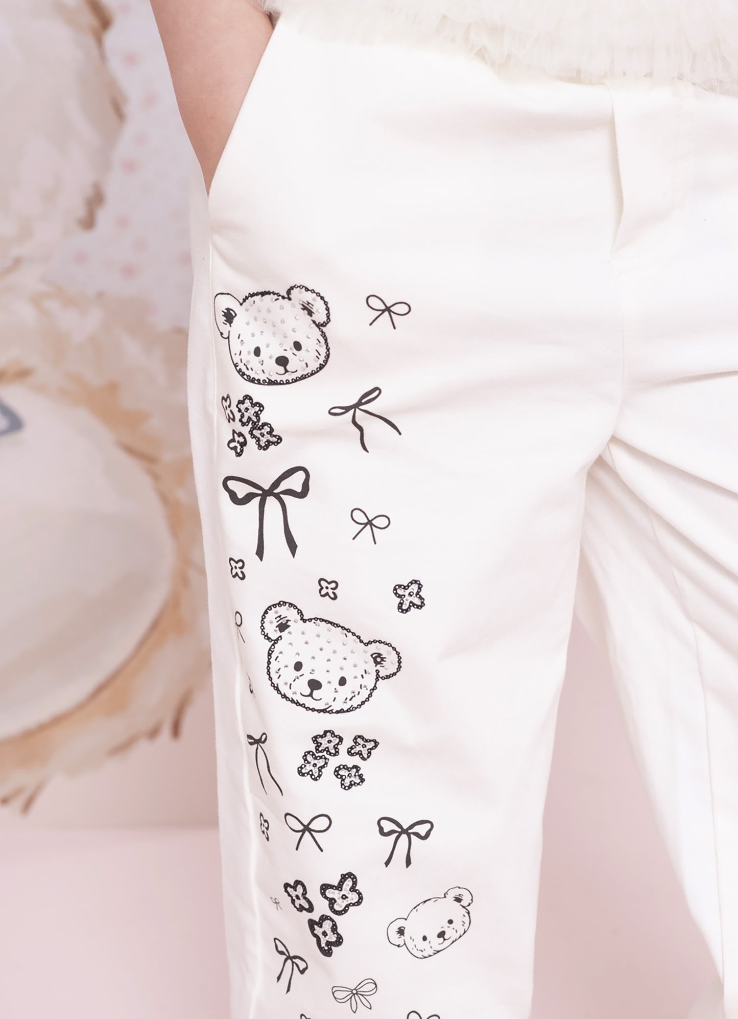 Calça Sarja Baggy Ursinhos e Laços