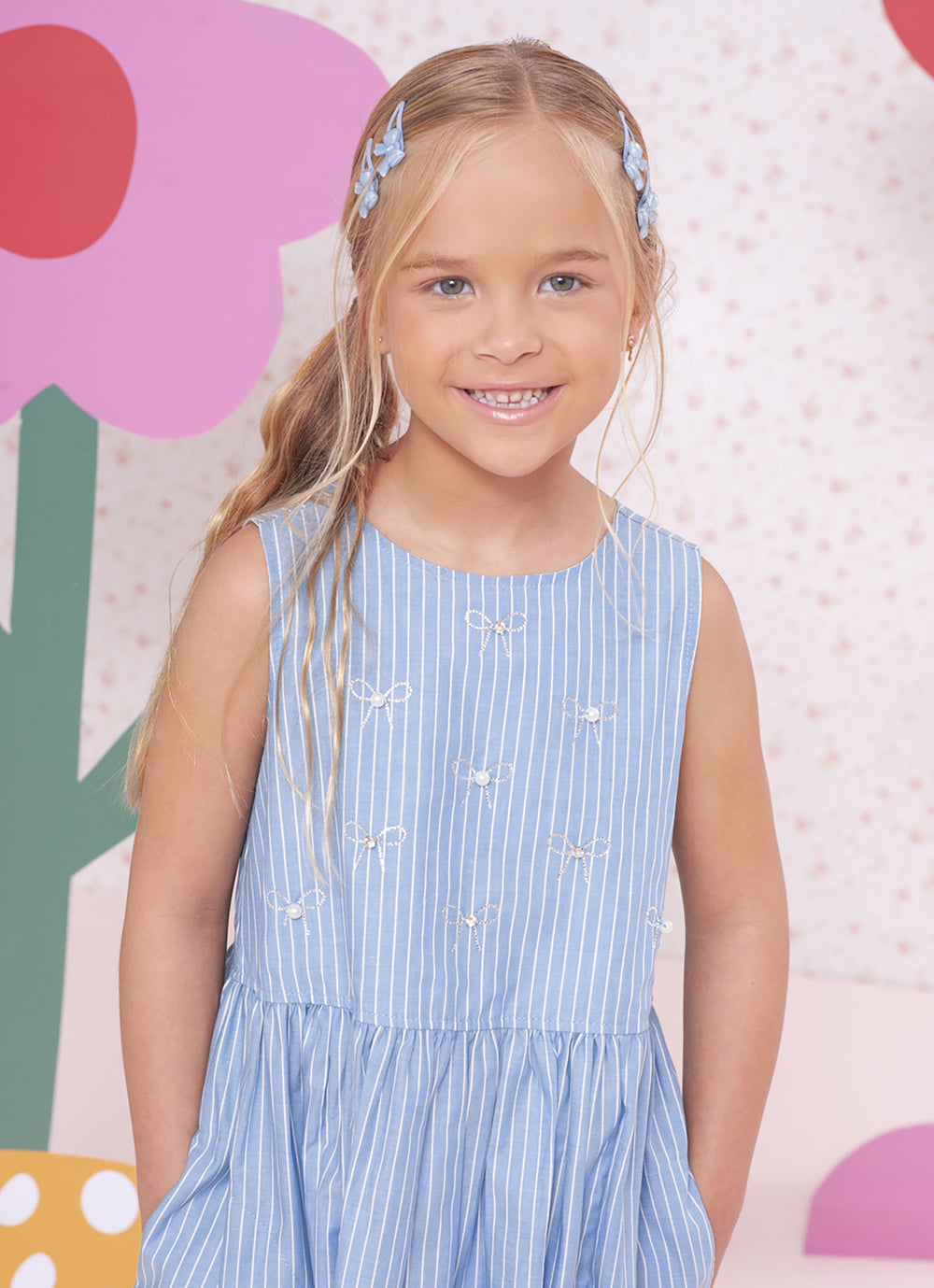 Vestido Algodão Listrado Lacinhos