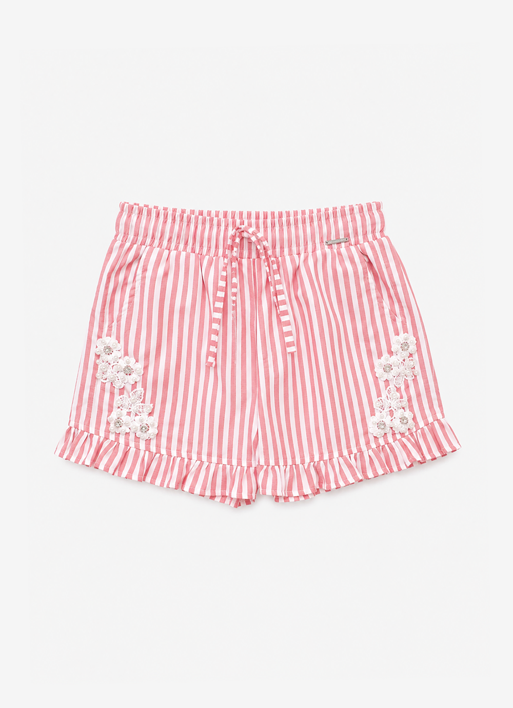 Short Algodão Listrado Guipir Bordado