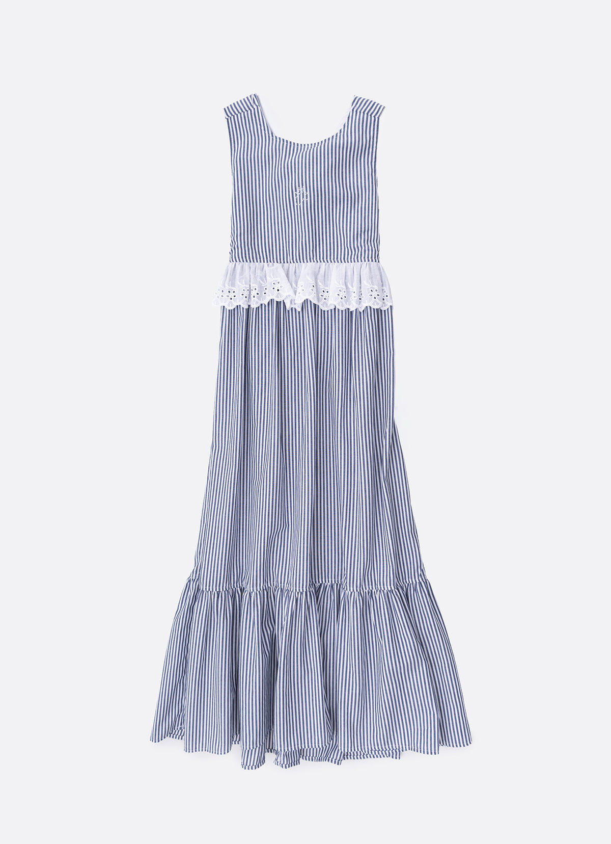 Vestido Longo Algodão Listrado Broderi
