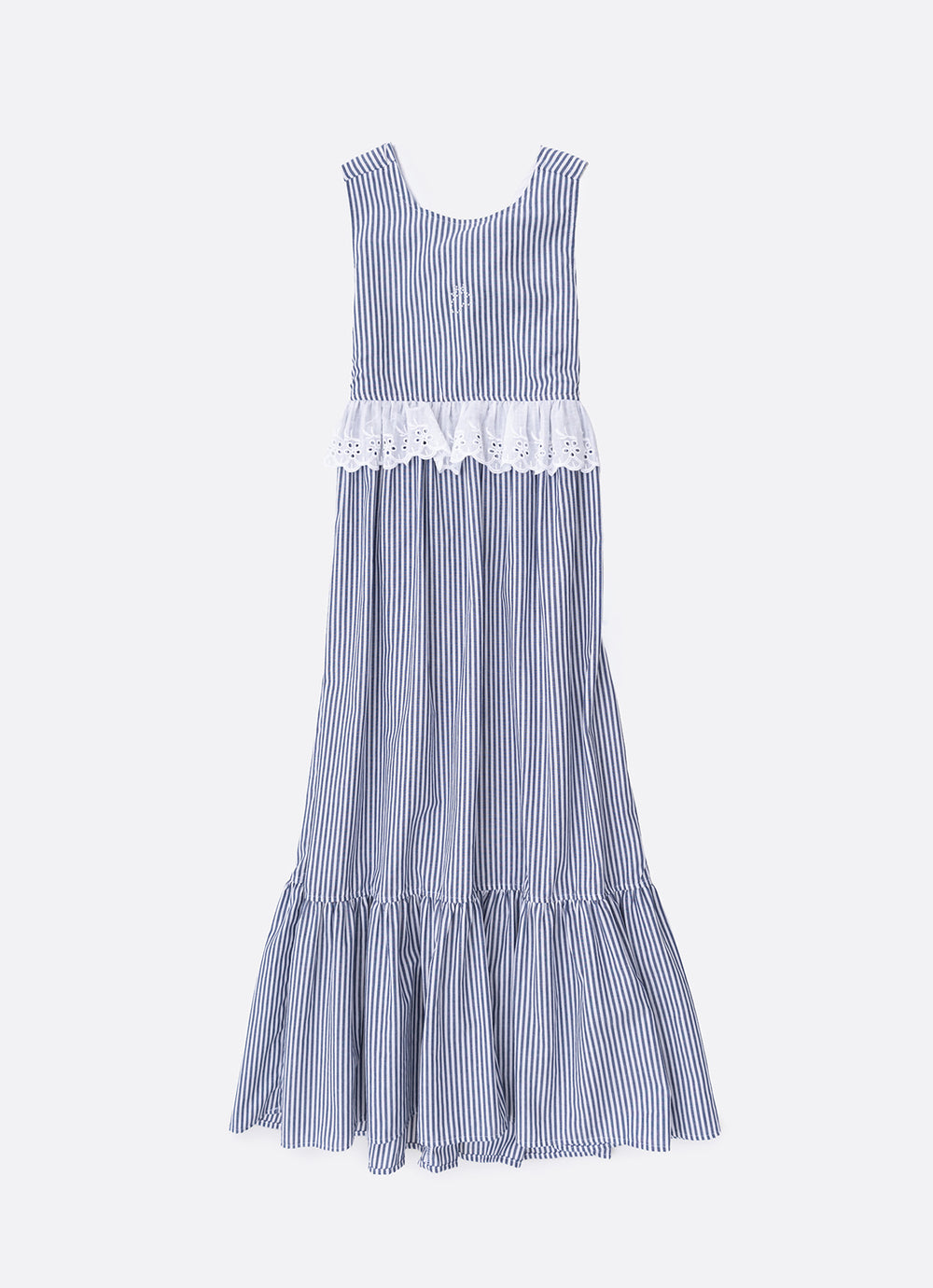 Vestido Longo Algodão Listrado Broderi