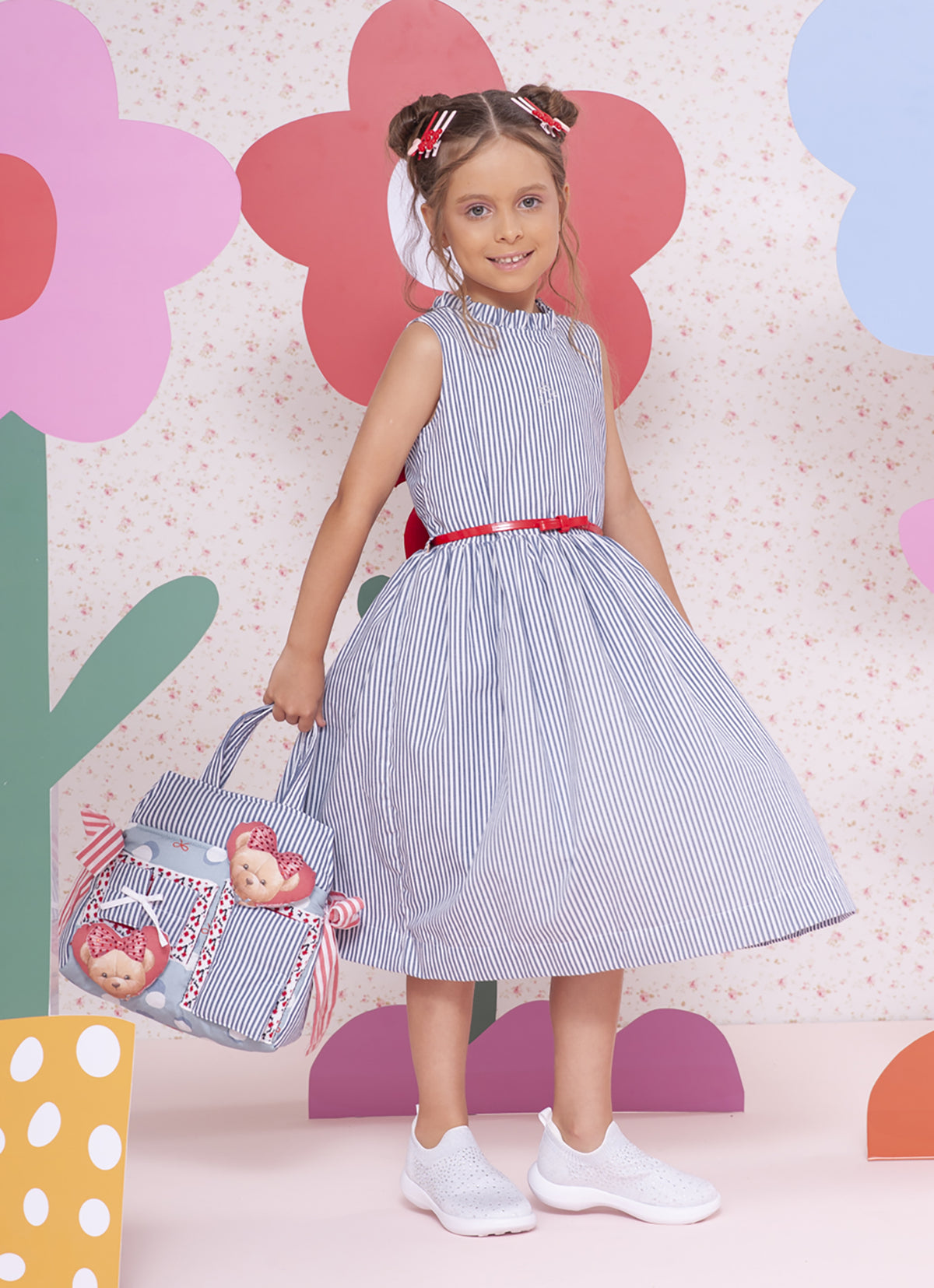 Vestido Algodão Listrado com Cinto