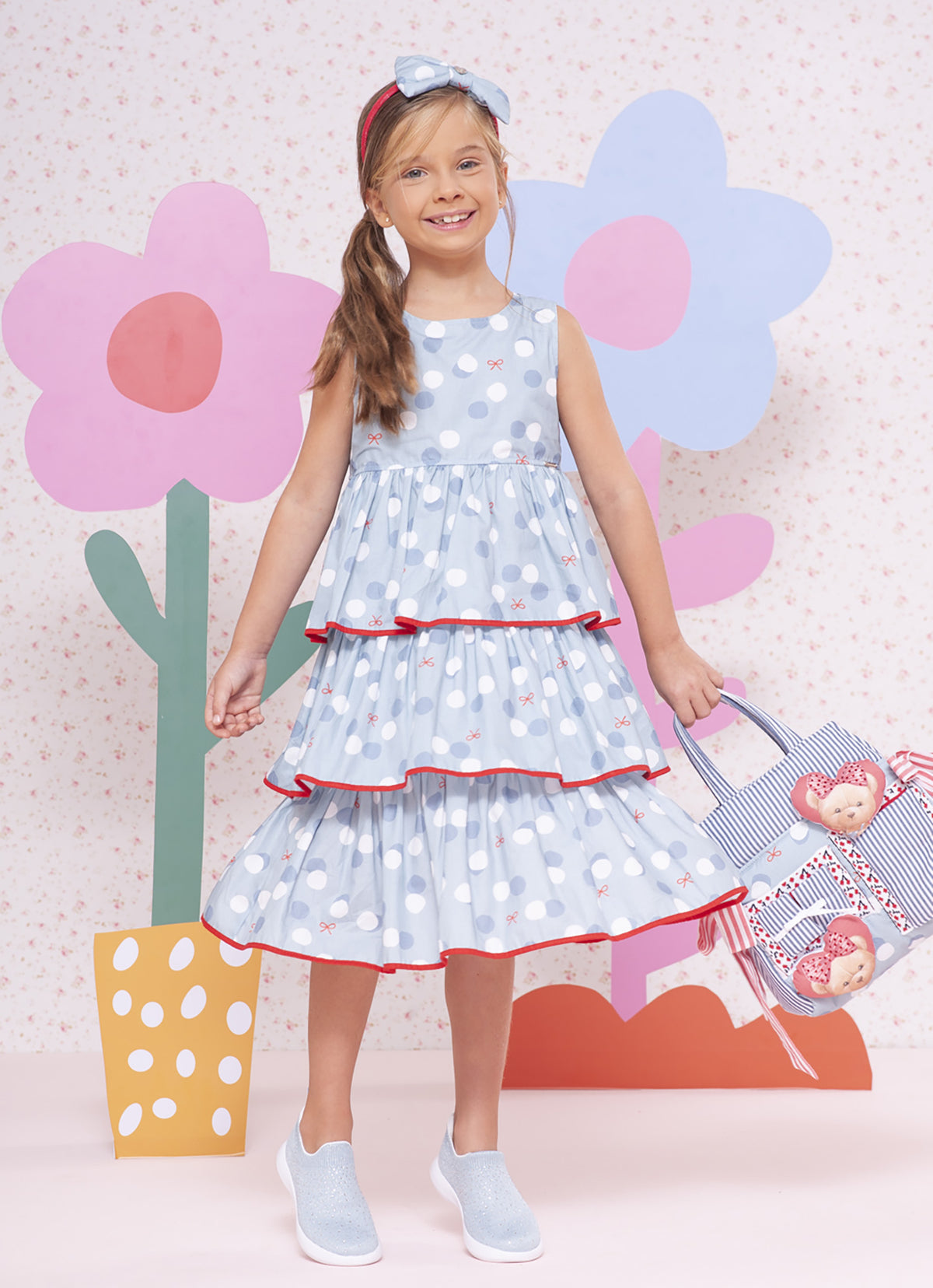 Vestido Algodão Poá Babados