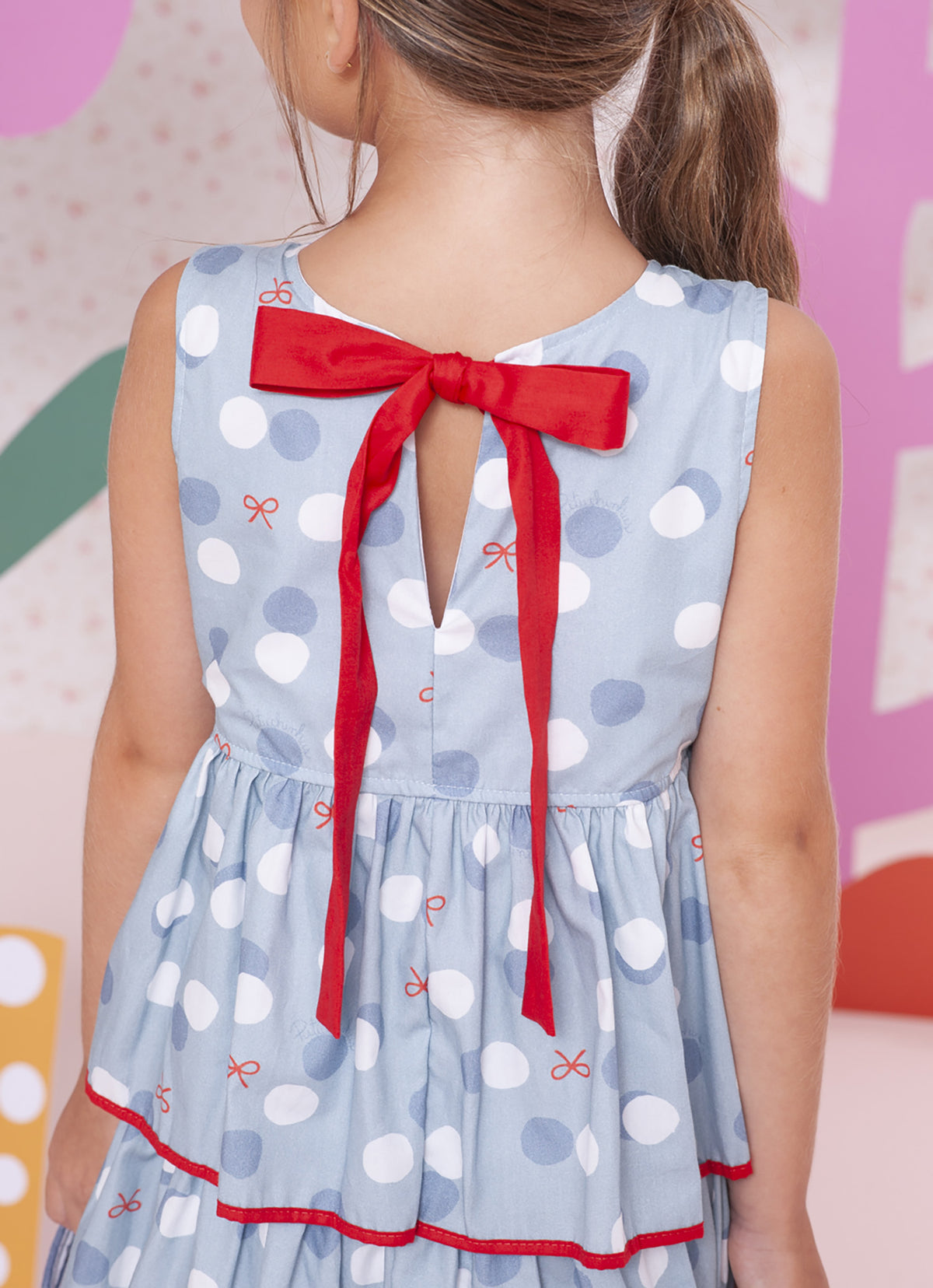 Vestido Algodão Poá Babados