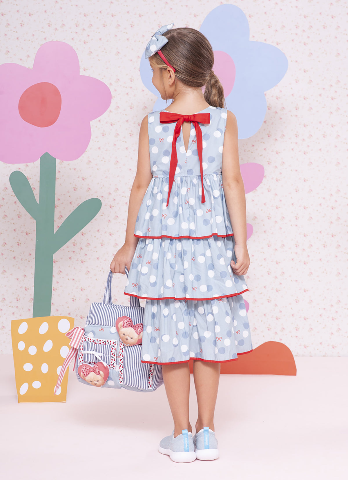 Vestido Algodão Poá Babados