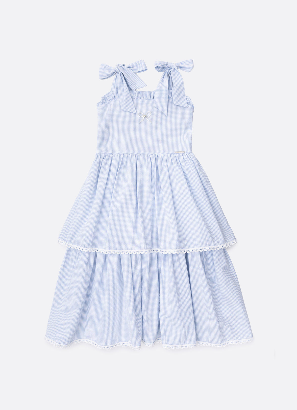 Vestido Algodão Xadrez Babados