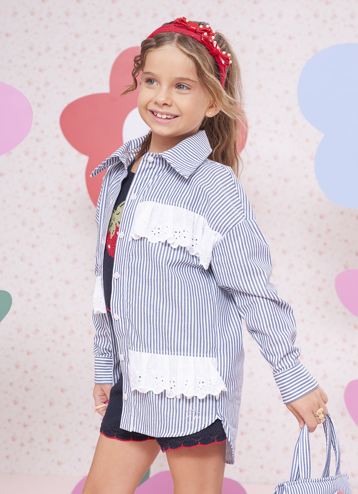 Maxi Camisa Algodão Listrado Broderi