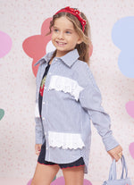 Maxi Camisa Algodão Listrado Broderi
