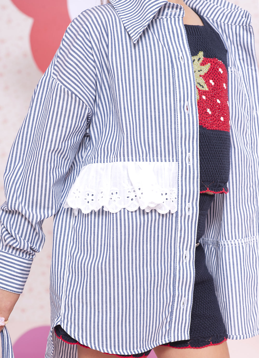 Maxi Camisa Algodão Listrado Broderi