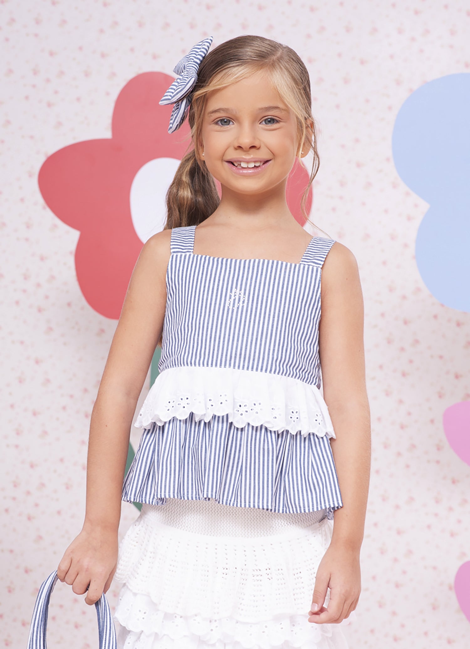 Blusa Algodão Listrada Broderi