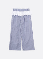 Calça Reta Algodão Listrada Broderi
