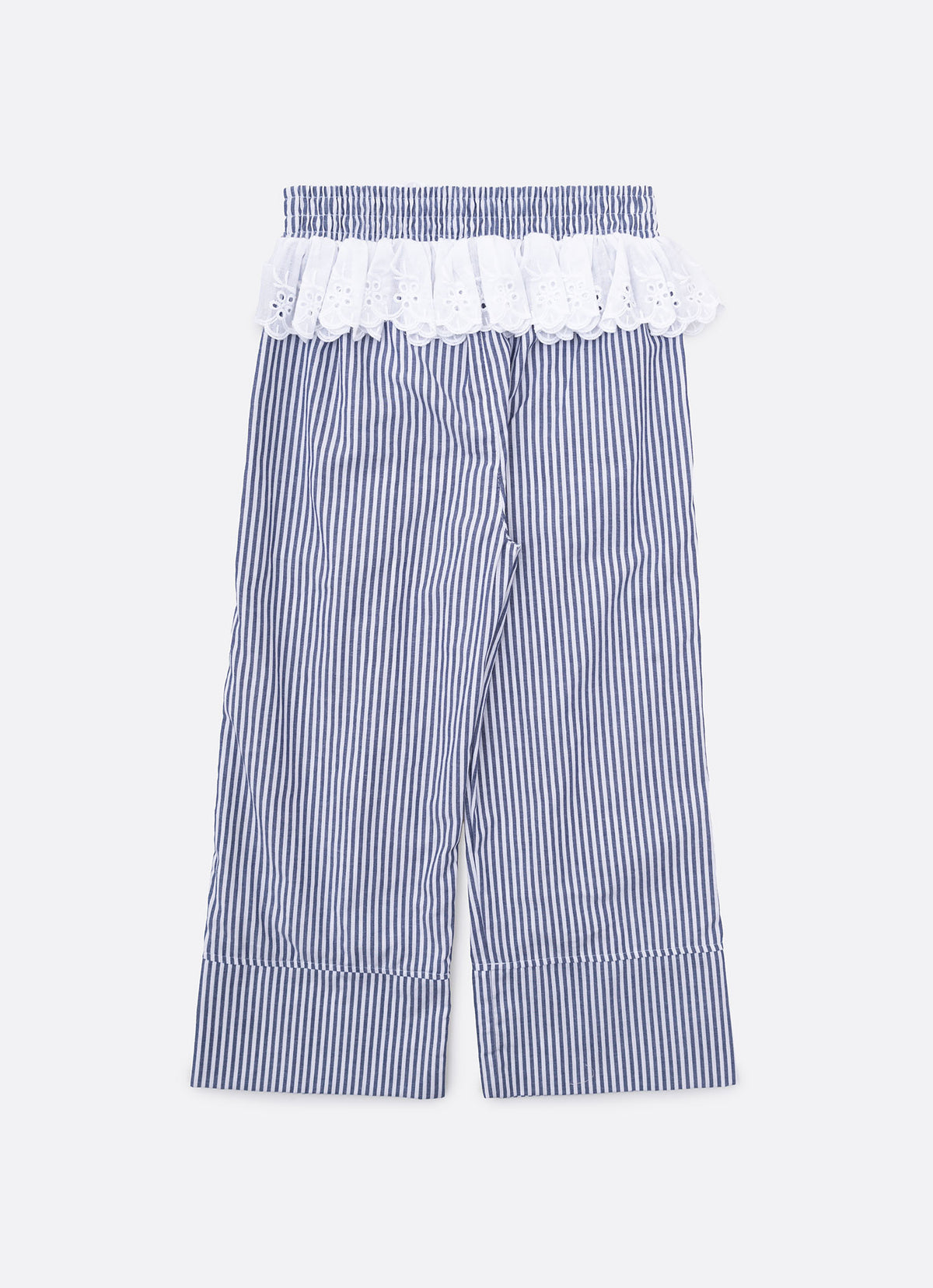 Calça Reta Algodão Listrada Broderi
